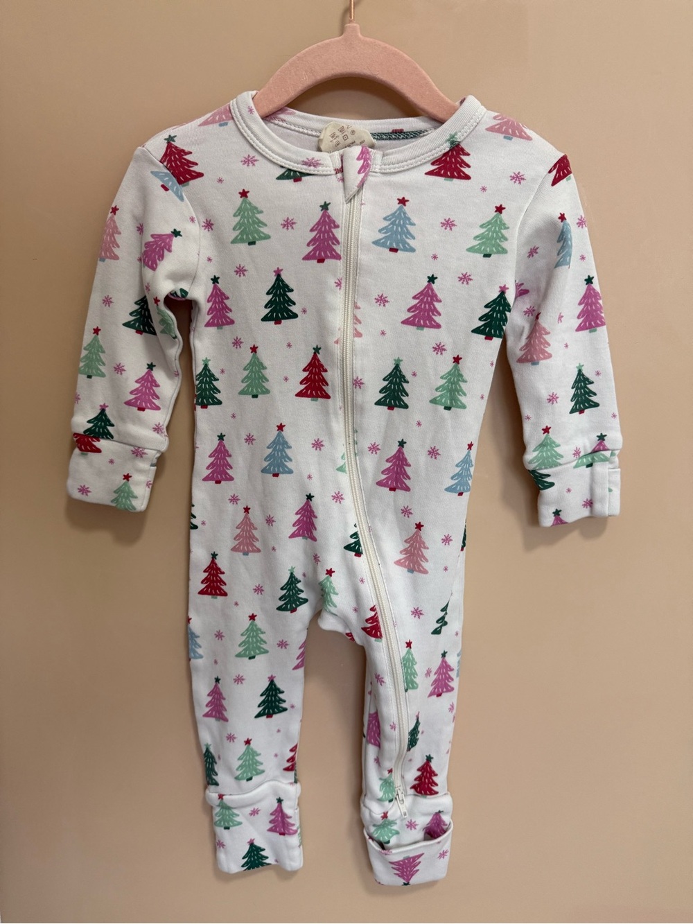 Children's Holiday Tree Zip Footed One-Piece Pajamas - White